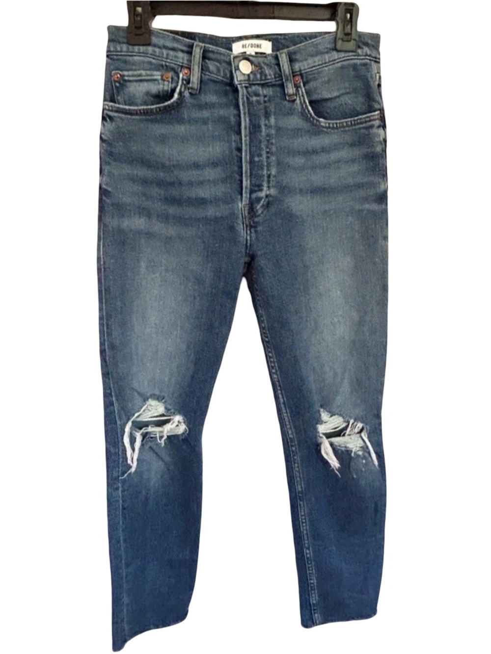 RE/DONE 90s High-Rise Ankle Crop In Dusk Destroy 190-3WHRAC Button Fly Grunge 28 - Picture 3 of 11